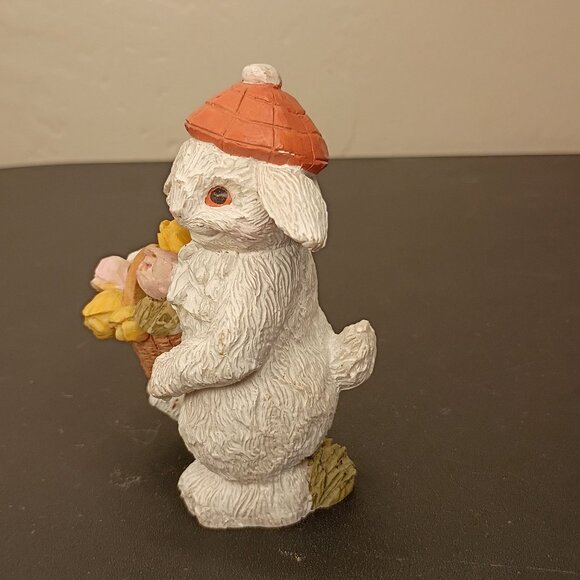 Adorable Hand-Painted Bunny Figurine With Basket Of Flowers - Picture 2 of 16